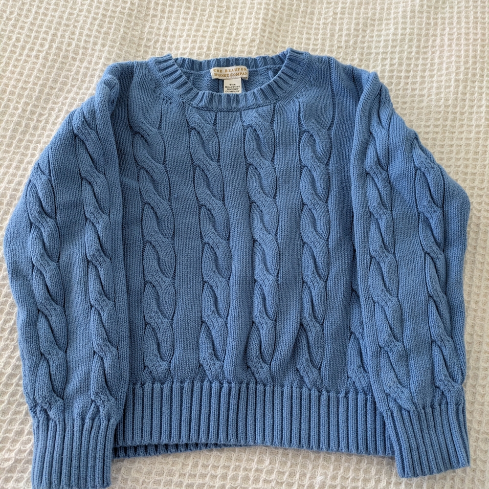 The Beaufort Bonnet Company Blue Cable-Knit Crewneck Sweater